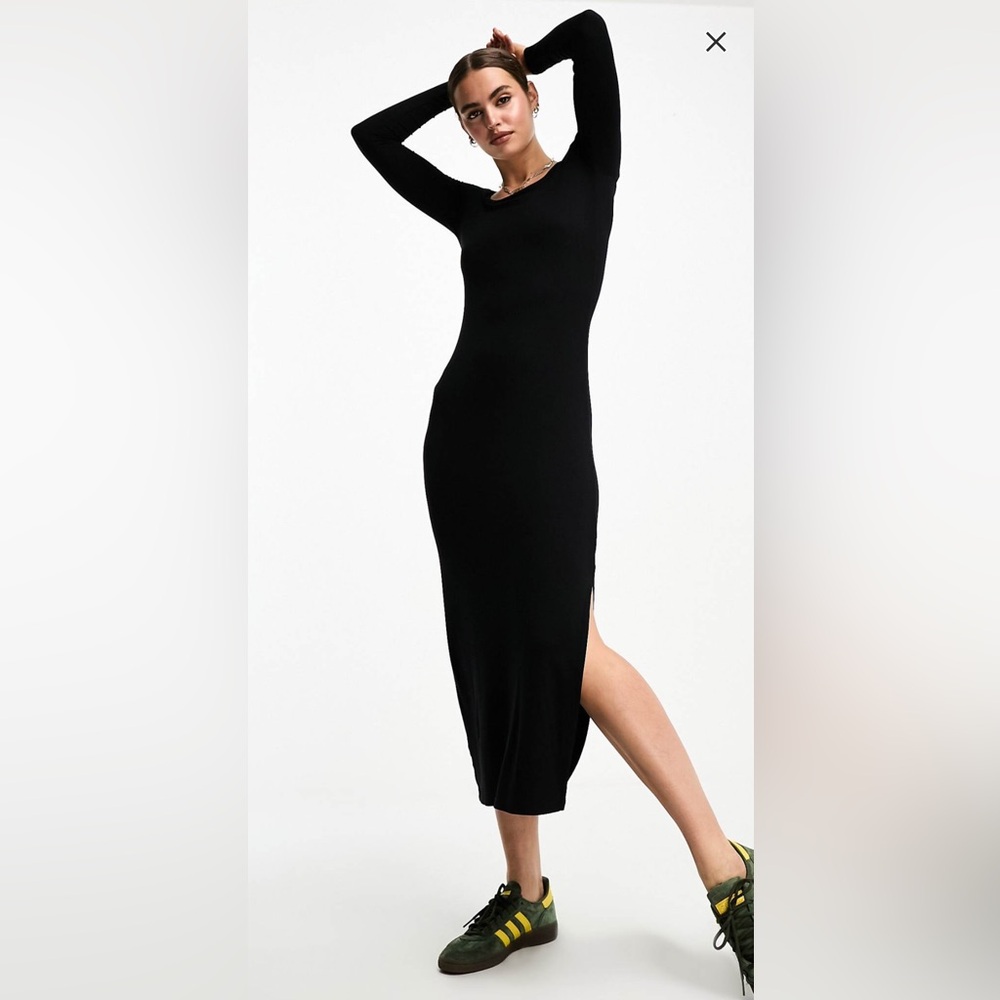 Cotton:On Women's Staple Long Sleeve Maxi Dress Ribbed Black Size XS